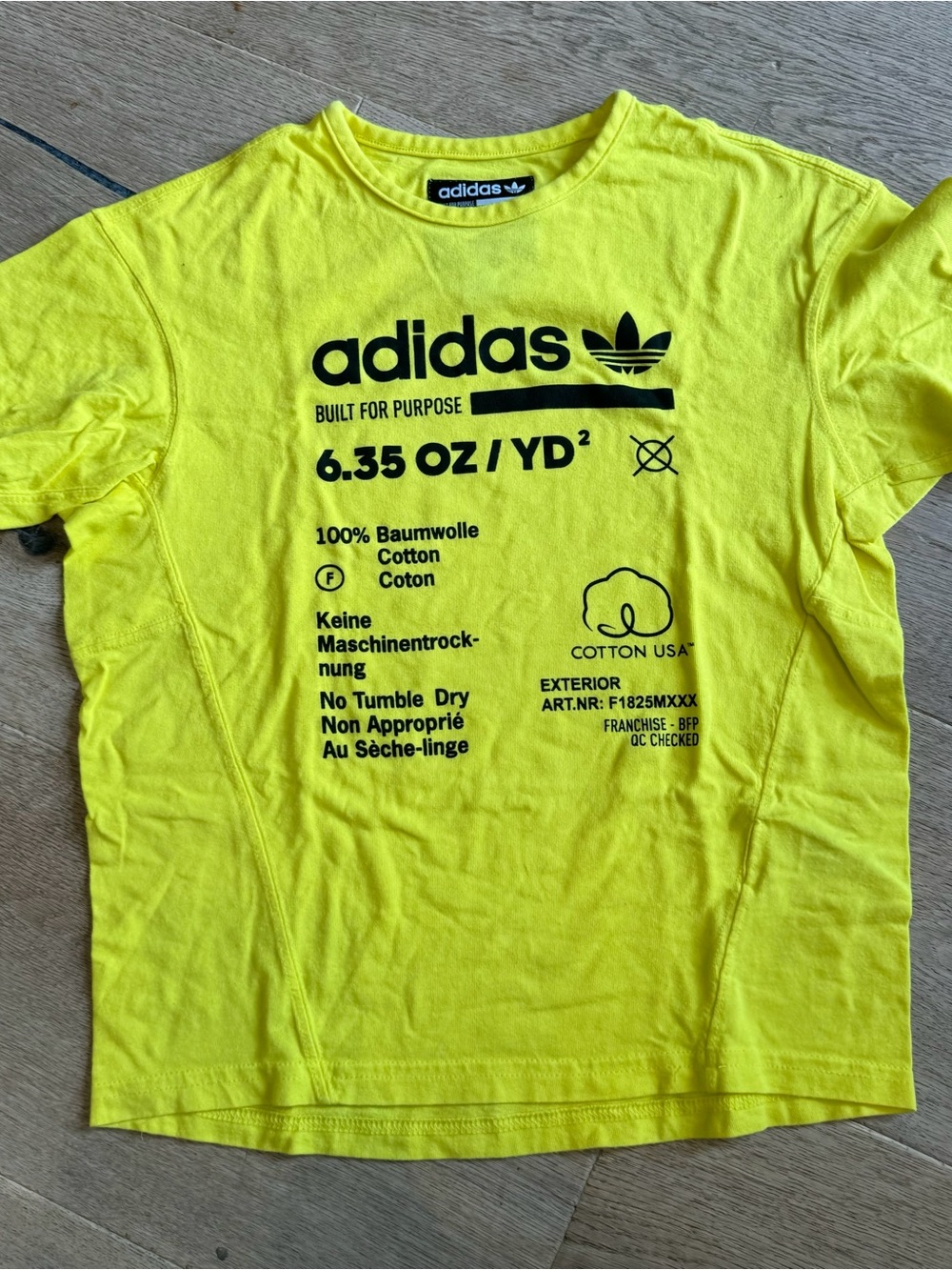 adidas Neon Yellow Graphic Cotton Tee with Black Print